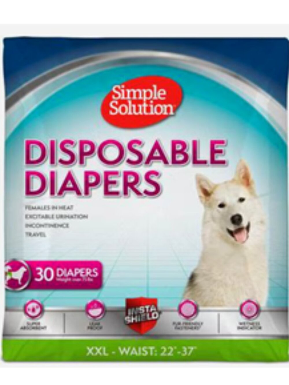 NEW Simple Solution Disposable Female Dog Diapers, XXL,  22" - 37" waist, 30 Ct.